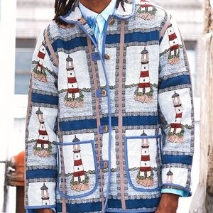 NWOT Blair Lighthouse Tapestry Chore Coat XL Lighthouse Jacket Pockets Shacket